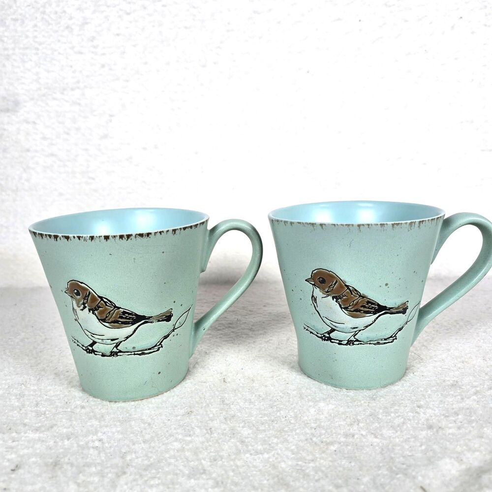 Set of 2 Spectrum Designz -Aqua Blue-Cute Bird on Branch Coffee/Tea Mug 16oz